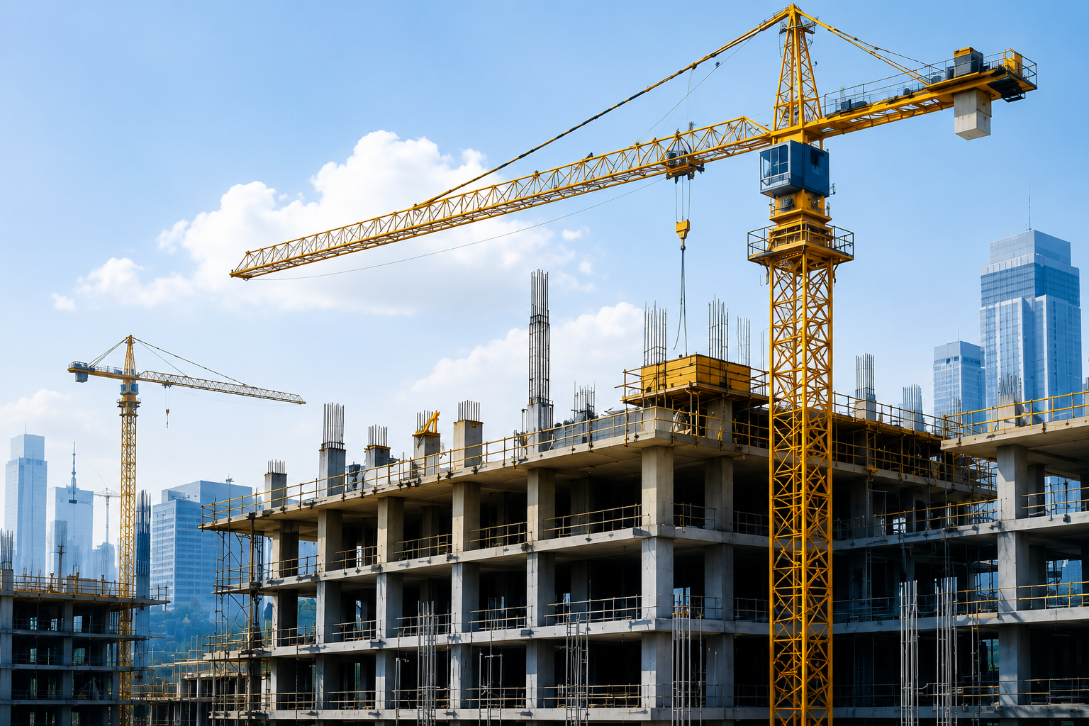 Construction site with tower cranes
